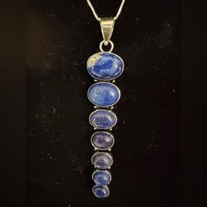 Elegant Blue Lapis Lazuli Stone Pendant Necklace set‎ in Sterling silver